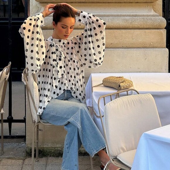 Multicolor Casual Women's Elegant Polka Dot Pattern Bowknot blouse - Picture 2 of 5